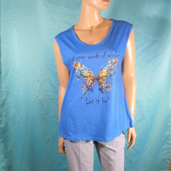 *REDUCED* Sleeveless T-shirt butterfly "Whisper Words of Wisdom, Let it Be" Blue - Picture 4 of 5